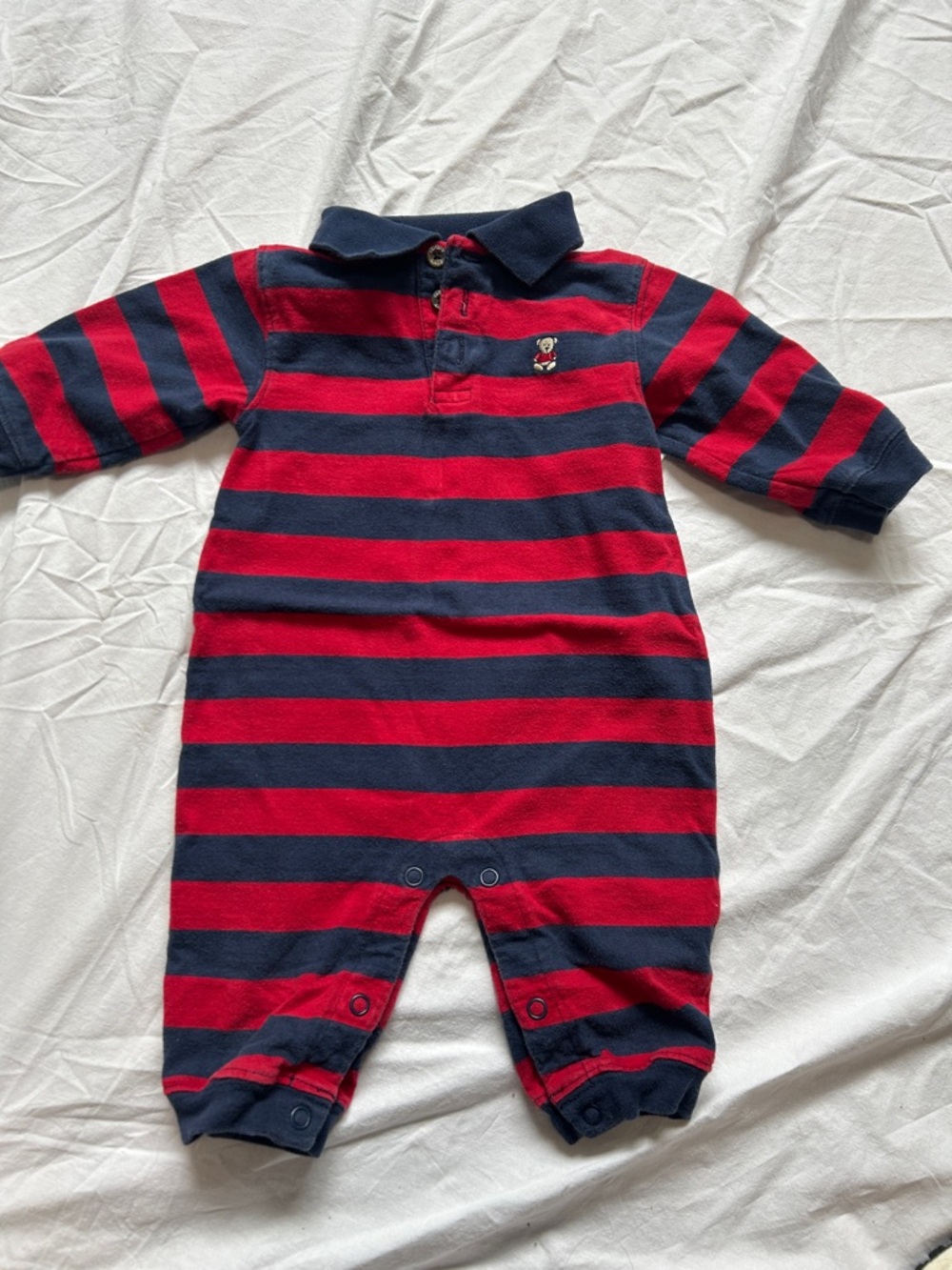 Carter’s Infant 6M Striped Polo One-Piece in Red and Navy